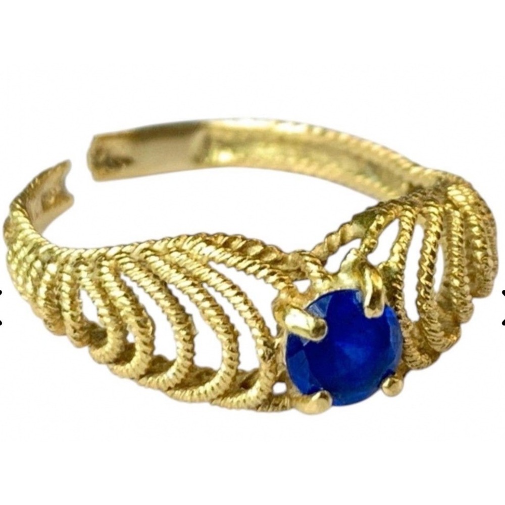 Vintage 18K Yellow Gold Blue Sapphire Filigree Ring 750 Broken Band 2.79g
